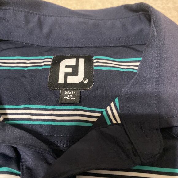 FootJoy Performance Men's Medium Golf Polo Short Sleeve Blue White Striped Shirt - Picture 3 of 5